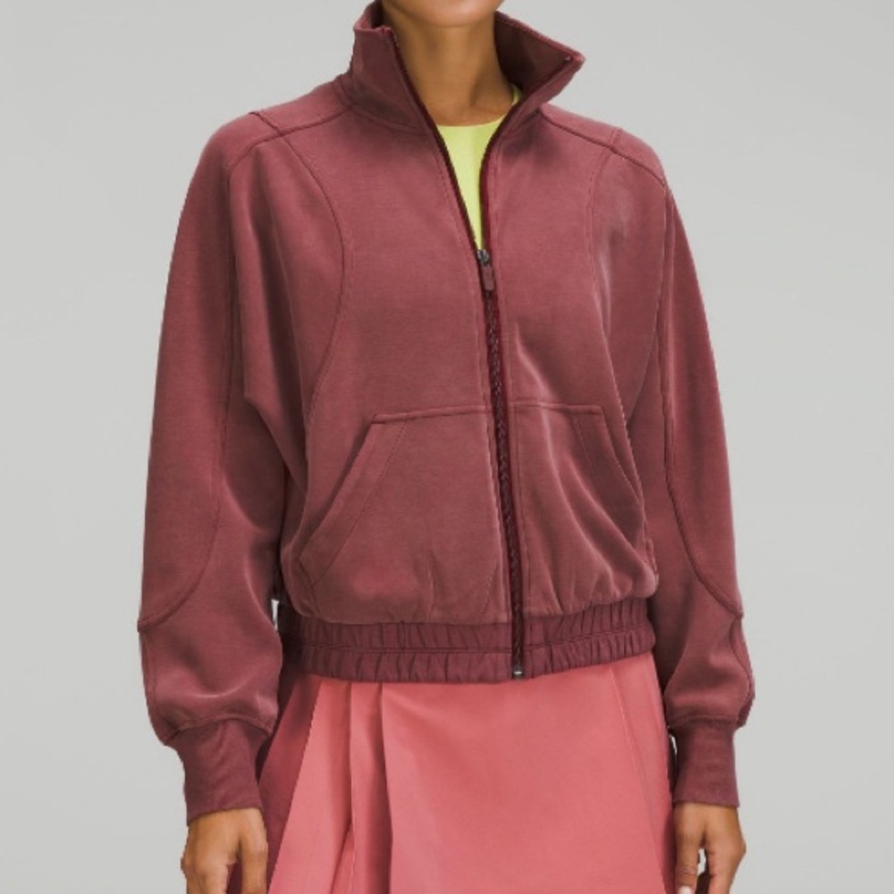 Lululemon Brushed Softstreme Funnel Neck Zip Up Color:Red Merlot Size:4 runs big